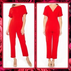 ALEXA ARDMORE red cuffed short sleeve tapered leg jumpsuit SZ XS NWOT